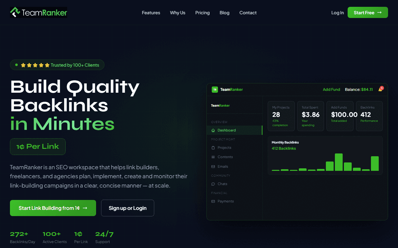 TeamRanker landing page with campaign dashboard preview